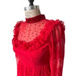 Vintage Red Ruffle & Crystal Embellished Long Sheer Dress Size Small Photo 1