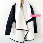 Spanx  Fleece Faux Leather Long Wrap Jacket Very Black Snow Moto Sherpa Edgy Coat Photo 7