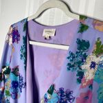 Everly  Floral Pleated 3/4 Sleeve V-Neck Ruffle Romper Medium Purple Lightweight Photo 2