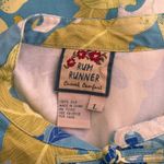 Vintage 100% Silk Tropical Print Top Women Size L Rum Runner Blue Retro Resort Size L Photo 2