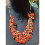 Women's Statement Red Beaded Bib Necklace With Gold Chain And Lobster Claw Lock Photo 7