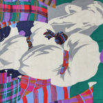 VTG Daniel Hechter Silk Scarf 30" Square Green Plaid Elephant Hand Rolled Photo 7