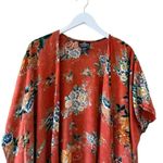 Angie orange floral beach boho drape open kimono arm holes oversized cardigan SZ Photo 1