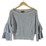 EXPRESS Boat Neck Sweater Womens S Gray 100% Cotton Tiered Sleeve Old Money Photo 1