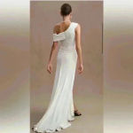 Mac Duggal Mac‎ Duggal One-Shoulder Ruched Jersey Gown white maxi Sz 10. NWT Photo 3