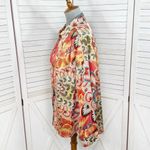 JODIFL  Boho Printed Satin Button Up Blouse Shirt Orange Multi Large Photo 2