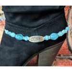 None NWOT Cute Blue Bead and Silver Tone Charm & Chain Boot Bracelet Accessory 15" Photo 1