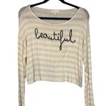 Maronie Cream Oatmeal Striped Graphic Beautiful Long Sleeve Shirt Women Sz S Photo 0