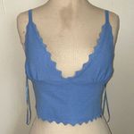 ZARA Blue Knit Top with Scalloped Trim Photo 1
