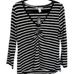 White House | Black Market NWT WHBM Outlet Bracelet Sleeve V-Neck Tee in Black and White Stripe - Size M Photo 0