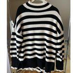 Philosophy : Mock Neck Black and White Color blocked Stripped Sweater Photo 2