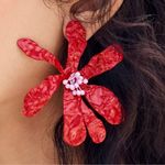 ZARA NWT / New in Box  Red Flower & Beaded Earrings Photo 5