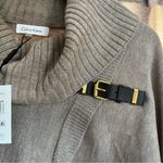 Calvin Klein NWT Tan Leather Buckle Cowl Neck Poncho Sweater Large/Extra Large Photo 7