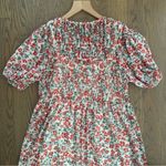 ZARA Floral Print Tulle Mesh Sheer Ruffle Maxi Dress in White, Red, Green Small Photo 6