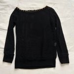 Black open knit off the shoulder sweater with tan blanket stitching Size XS Photo 4