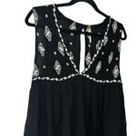 Free People Relaxed Boho Tank Black White Embroidered Top Keyhole Back M Photo 3
