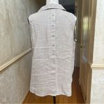 Cloth & Stone Sz L SPLIT BACK SLEEVELESS BUTTON DOWN LINEN SHIRT TUNIC KHAKI Photo 2