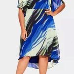 City Chic NWT Irene Dress in Citrus Wave Print Blue Green Large 20 Photo 0