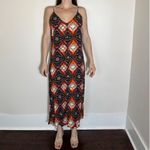 ZARA  Blue Red Diamond Printed Midi Dress Size Medium Photo 3