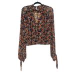 Free People  All Dolled Up Mesh Floral Long Sleeve Cropped Blouse XS Photo 3