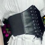 Plus Size Black Vintage Style Lace Up Faux Leather Elastic Back Closure Photo 4