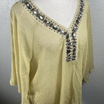 Signature Studio Sheer Gold Metallic Blouse Top M Pullover Tunic Beaded Sequins NYE Party New $48 Photo 0