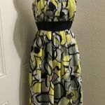 Scarlett 2000s y2k ruched bust  babydoll midi shirred elastic back yellow grey black cami tie back belted dress  Brand:  US size 4 Photo 0