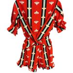 Womens Bee Print Pajama Set Short Sleeve Top & Ruffle Shorts Loungewear** Red Photo 2