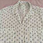 Just living white anchor print button up roll tab sleeve shirt, size L marine Photo 10
