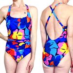Nautica Bright Colorful Cross Back One Piece Swimsuit In to the Jungle size L Photo 1