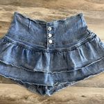 Distressed Denim Ruffle Skort High Waist Button Front Women’s W28 Y2K Mini Blue Photo 0