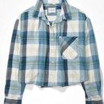 American Eagle Cropped Plaid Flannel Shirt Photo 0