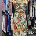 Maggy London Green and Orange Sheath Dress Sleeveless Scoop Neck Midi Photo 0