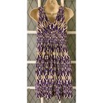 Ann Taylor  LOFT Sun Dress Size XS Purple Tan White Ikat Print Sleeveless Womens Photo 2