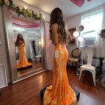 Ellie Wilde Bright Orange Sequin Prom Dress Photo 4