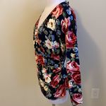 Leo Guy Navy Rose Floral Surplice Sweater Size 2 Photo 2