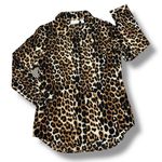 Chico's  Leopard Print Crinkle Upper Button Up‎ Boyfriend Shirt Tan Black Medium 1 Photo 10