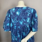 Vintage Muumuu Dress Blue Floral Relaxed Fit Pockets Buttons Gathered Shoulders Size L Photo 5