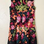 London Times Black and Pink Fit and Flare Midi Dress women’s size 10 back zip Photo 0
