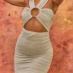 Pretty Little Thing women Dress Sand Velvet Ring Detail Ruched Size 10 Photo 0