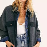 Free People ‎ Women's Gray Button Down Shirt Jacket Oversized Coat Shacket Photo 0