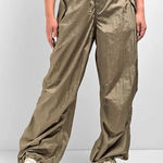 Motel Rocks Motel Parachute Pants Women XL Almond Milk Tan Drawstring Y2K Oversize Baggy New Photo 0
