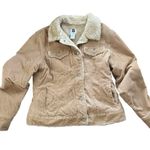 Gap Y2K  Corduroy Sherpa Lined Trucker Jacket Sz L Tan Button Up Western Rodeo Photo 4