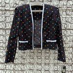 Vintage 80s Sabino Colorful Polka Dot Puff Sleeve Open Front Blazer Jacket NWT 6 Black Photo 0