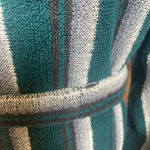 Unisex Striped 100% Cotton Bathrobe Green Beige belted Size Large Photo 7