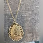Boutique Golden Pendant Necklace Engraved Filigree Vintage Style Retro Boho Bohemian Photo 2