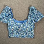 Splendid Flora Longline Puff Sleeve Bra Swim Top Size Large Blue Floral Beachy Photo 7