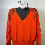 None Vibrant Orange V-Neck Sweater with Lace Detail Photo 1
