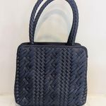 Talbots Vintage 90's Navy Woven Satin Basketweave Top Handle Purse Photo 0
