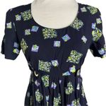 Vintage 90s Rayon Shorts Romper S Blue Floral Tie Waist Zipper Short Sleeves Photo 1